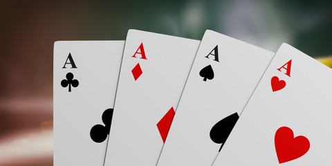 Fototapeta premium Four aces cards. 3d illustration