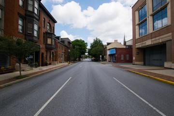 Fototapeta na wymiar Urban Landscape Looking down a Road in York, Pennsylvania