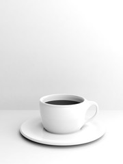 Cup of coffee on white background with copyspace. 3d illustration