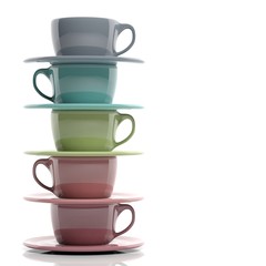 Cups of coffee stack. 3d illustration
