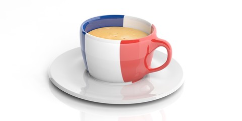 Cup of coffee with France flag. 3d illustration