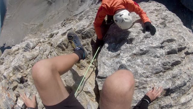 Climbing expedition, mountainering on Olymp mountain in Greece