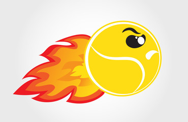Flaming cartoon ball vector. Tennis ball on fire with angry face.