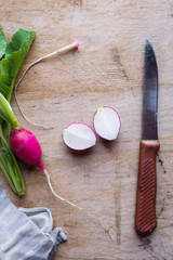 Sliced radish. Top view. Vertical image