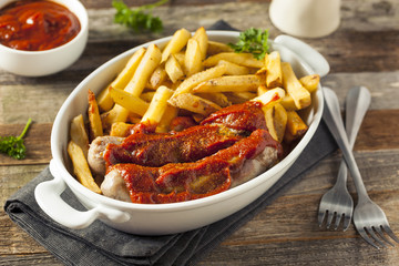 Homemade Currywurst and French Fries