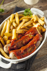 Homemade Currywurst and French Fries