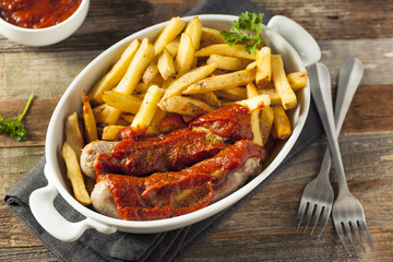 Homemade Currywurst and French Fries