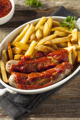 Homemade Currywurst and French Fries