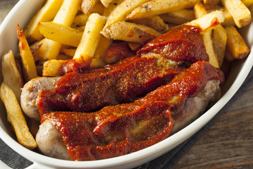 Homemade Currywurst and French Fries