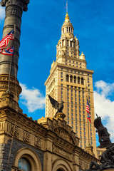 Cleveland's Soldiers and Sailors Monument with Terminal Tower rising behind