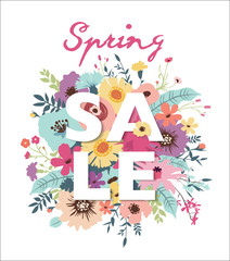 Spring sale poster with beautiful flourish background