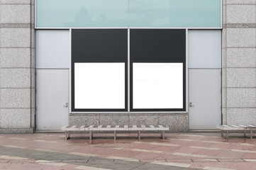 Large blank billboard on a street wall, banners with room to add your own text