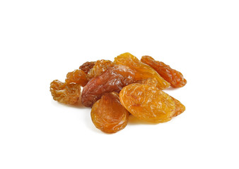 Dried raisins on a white background
