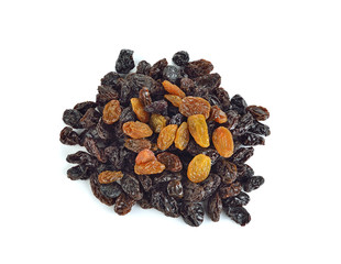Dried raisins on a white background