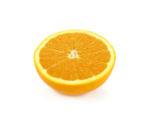 Half orange fruit on white background, fresh and juicy