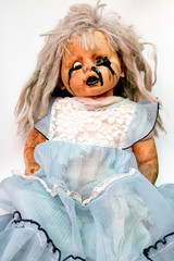 Close up of scary baby doll of halloween