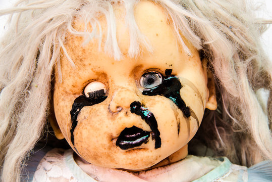 Close up of scary baby doll of halloween
