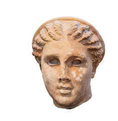 Fototapeta na wymiar Goddess Artemis head found in Lycosura, Arcadia, ancient Greek sculpture..