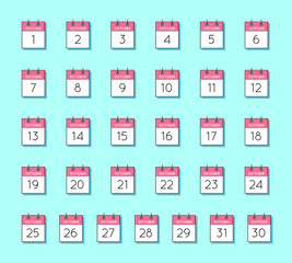 Vector Calendar Icon. Flat and thin line vector illustration. Calendar sheets on light blue background. September