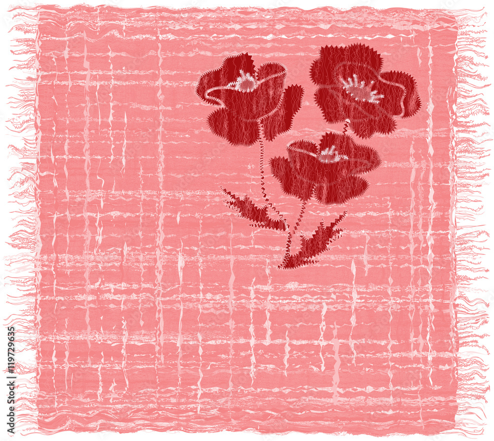 Wall mural Pink grunge striped weave rectangular serviette with applique of