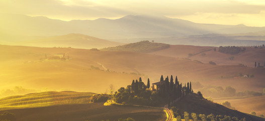 Tuscan autumn landscape,retro colors, vintage