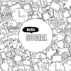 Hello social background with media icons technology hand letteri