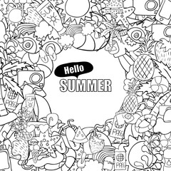 Hello Summer beach hand drawn vector symbols and objects, drawin
