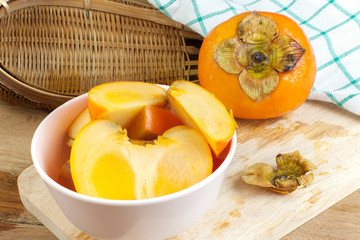 Persimmon yellow color fruits