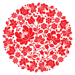 Obrazy na Szkle  Haft ludowy Kalocsai - czerwony węgierski okrągły kwiatowy wzór ludowy