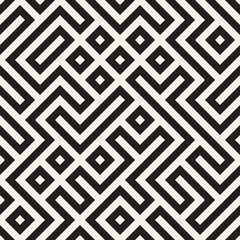 Vector Seamless Black And White Maze Lines Geometric Pattern