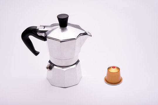 Coffee moka machine compared with coffee capsule