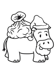 father christmas santa claus hat sack winter gifts nicholas comic cartoon sweet little cute child happy hippo