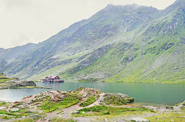 Balea Lake glacier lake situated at 2034m altitude in the Fagaras