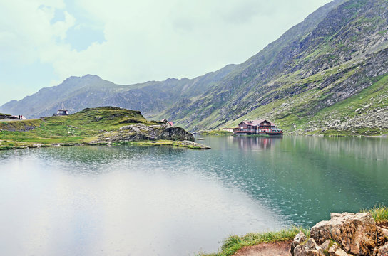 Balea Lake glacier lake situated at 2034m altitude in the Fagarasi