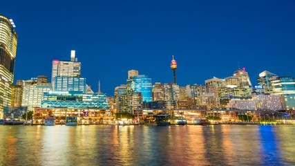 4k hyperlapse video of Darling Harbour of Sydney from day to night
