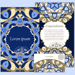 Set congratulations vector cards and envelope. on decorated background.  , brochure, gift certificate, party invitation, congratulation
