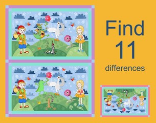 Educational game for children. Find differences. Vector illustration. Easy editable pattern.