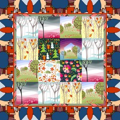 Quilt blanket. Patchwork. Four seasons - winter, spring, summer and autumn.
