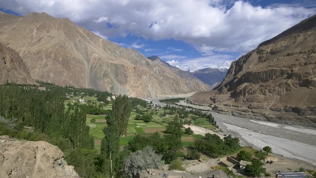 Panning shot of turtuk village, Diskit, Jammu and Kashmir, India