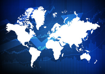 Vector : World map with business graph on blue background