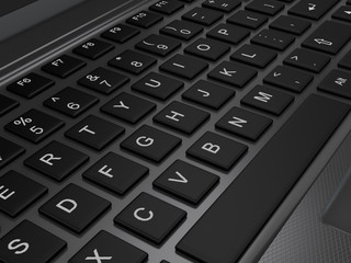 Modern Laptop PC - closeup of keyboard (3D rendering)