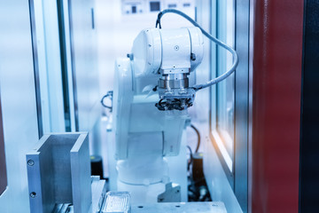 Industrial robot working in factory,Controler of robotic hand.