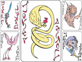 Set of playing joker cards with animals