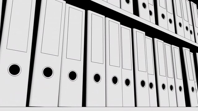 Shelf full of office folders. Low angle view, 4K seamless loopable sketch animation