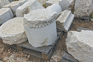Elements of ancient architecture from excavations in Israel.
