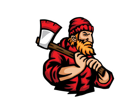 Modern Occupation People Cartoon Logo - Lumberjack