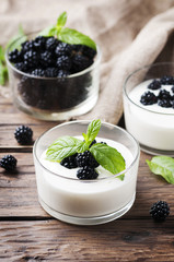 Natural homemade yougurt with berry and mint
