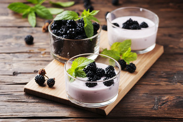 Healthy breakfast with berry and mint