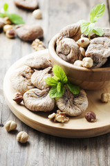 Concept of healthy dessert with figs and nuts