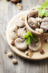 Concept of healthy dessert with figs and nuts